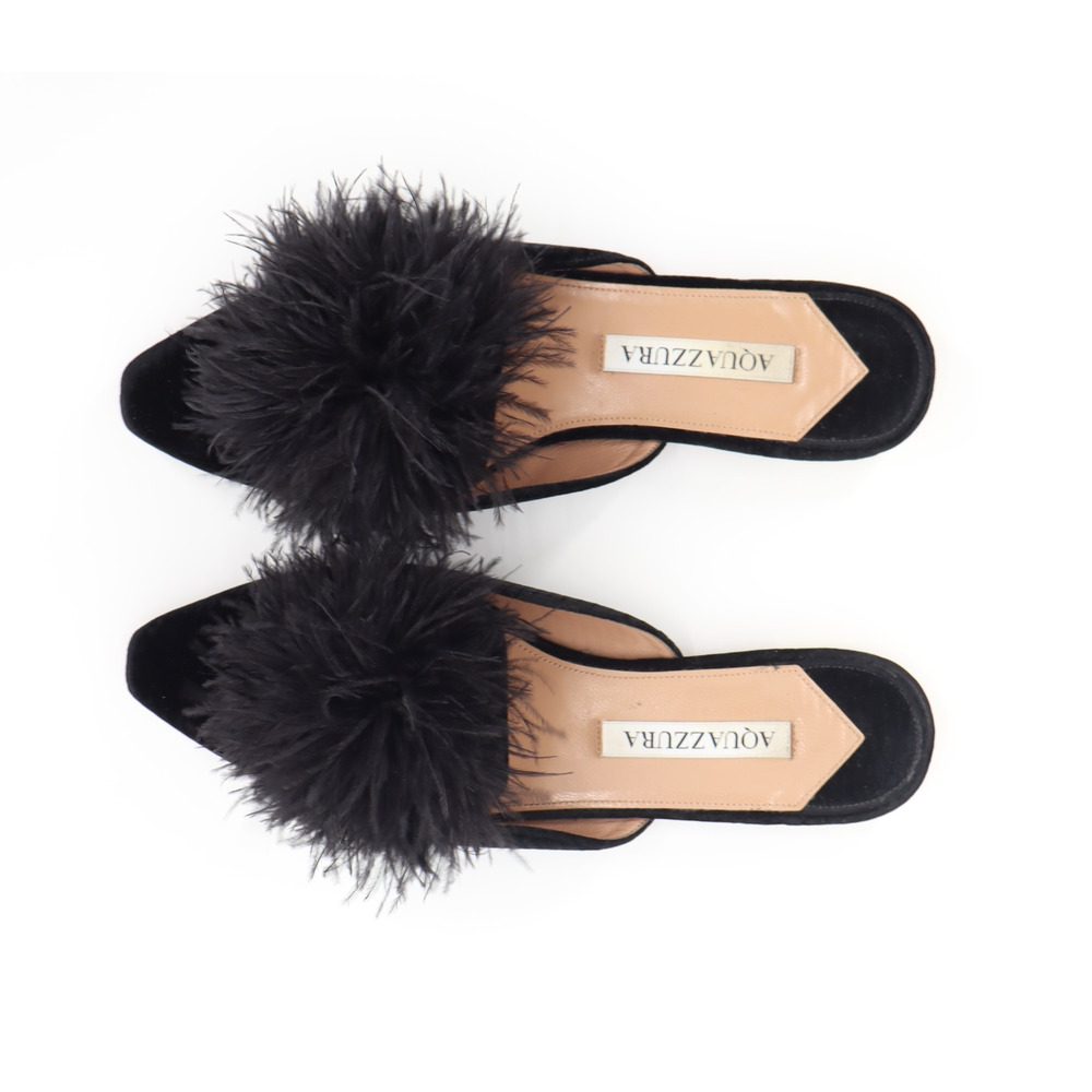 Aquazzura Woman's Boudior Feather Detail Slippers In Black Sz 36 - Picture 2 of 9